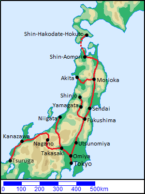 Route Map of Shinkansen in Eastern Japan