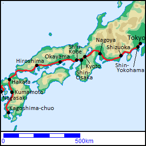 Route Map of Shinkansen in Western Japan