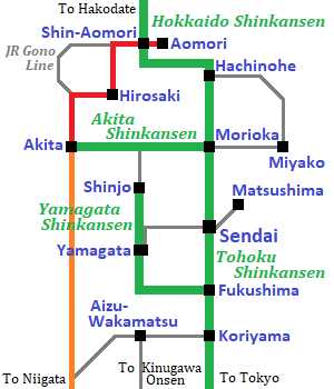 JR network in Tohoku Region