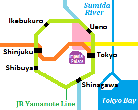 Map of west side of Yamanote Line of Tokyo