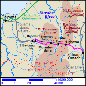 Map of Tateyama Kurobe Alpine Route