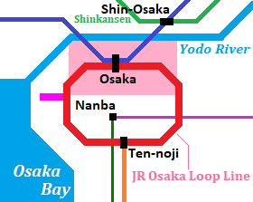 Map of Kita area in Osaka city