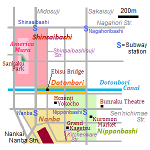 Map of Minami area in Osaka