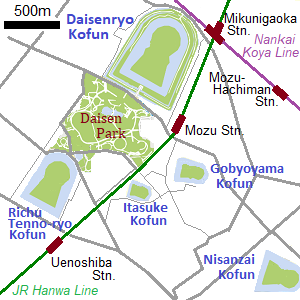 Map of Mozu Kofun tombs in Sakai city