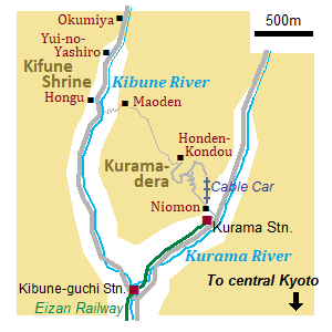 Map of Kurama-dera and Kifune Shrine
