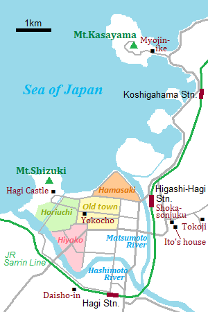 Map of Hagi city