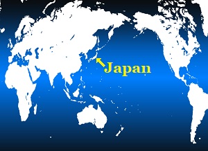 The world map pointing the position of Japan on the earth