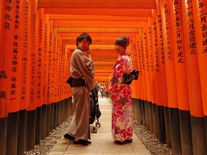 A couple wearing kimono