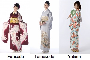 The style of Furisode, Tomesode, Yukata