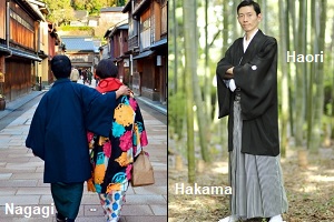 Kimono for men. Nagagi, Haori, Hakama