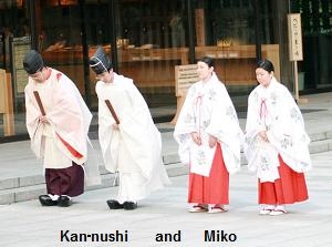 Kan-nushi and Miko in Shinto shrine