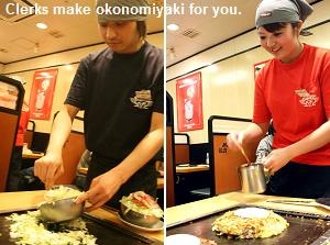 Clerks make Okonomiyaki for you