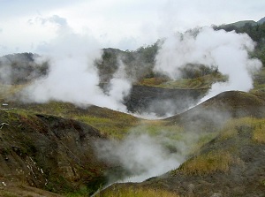 Volcanic fumes from the craters of Mt.Usu