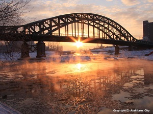 Asahibashi bridge at sunset