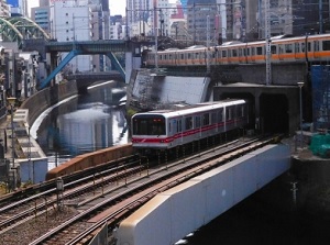 Marunouchi Line under JR Chuo Line at Ochanomizu station