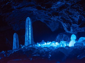 Ice pillars in Narusawa Ice Cave