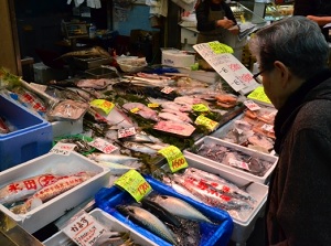 A fish shop in Kuromon Market