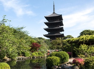 Five-story Pagoda and a pond of Toji