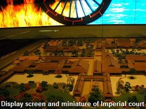 Display screen and miniture of Imperial court in the Tale of Genji Museum