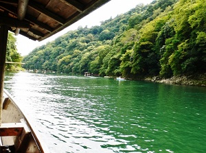 Scenery of Hozu gorge on the boat