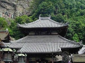 Main temple of Hozanji and carved cliff