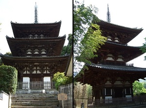 Three-story pagodas of Taimadera