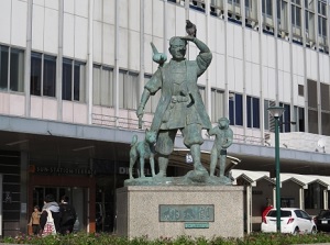 Statue of Momotaro in front of Okayama station