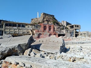 Ruin of the pit mouth of coal mine in Gunkanjima