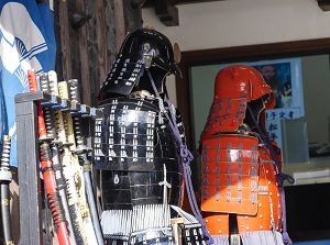 Samurai swords and armors displaying in Shimabara Castle