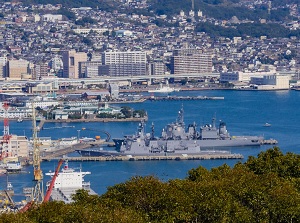Sasebo city and ships of Maritime Self Defense Force from Ishidake Observatory