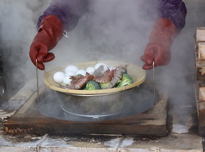 Steamed food in Kannawa Onsen
